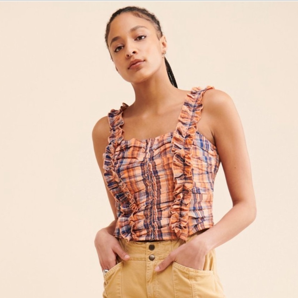 NWT Anthropologie Ruffle Plaid Tank